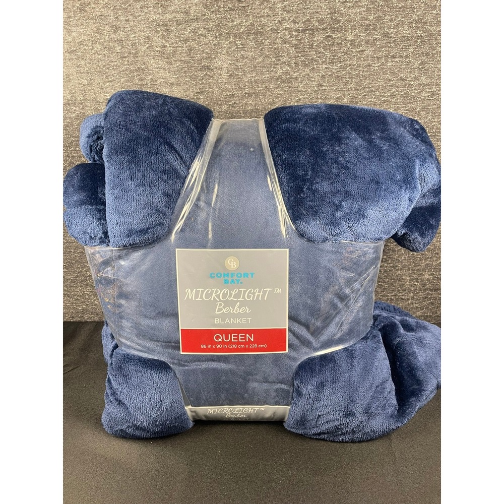 Comfort Bay Microlight Berber Blanket Queen Navy Blue 86x90 Soft Plush Fleece‎